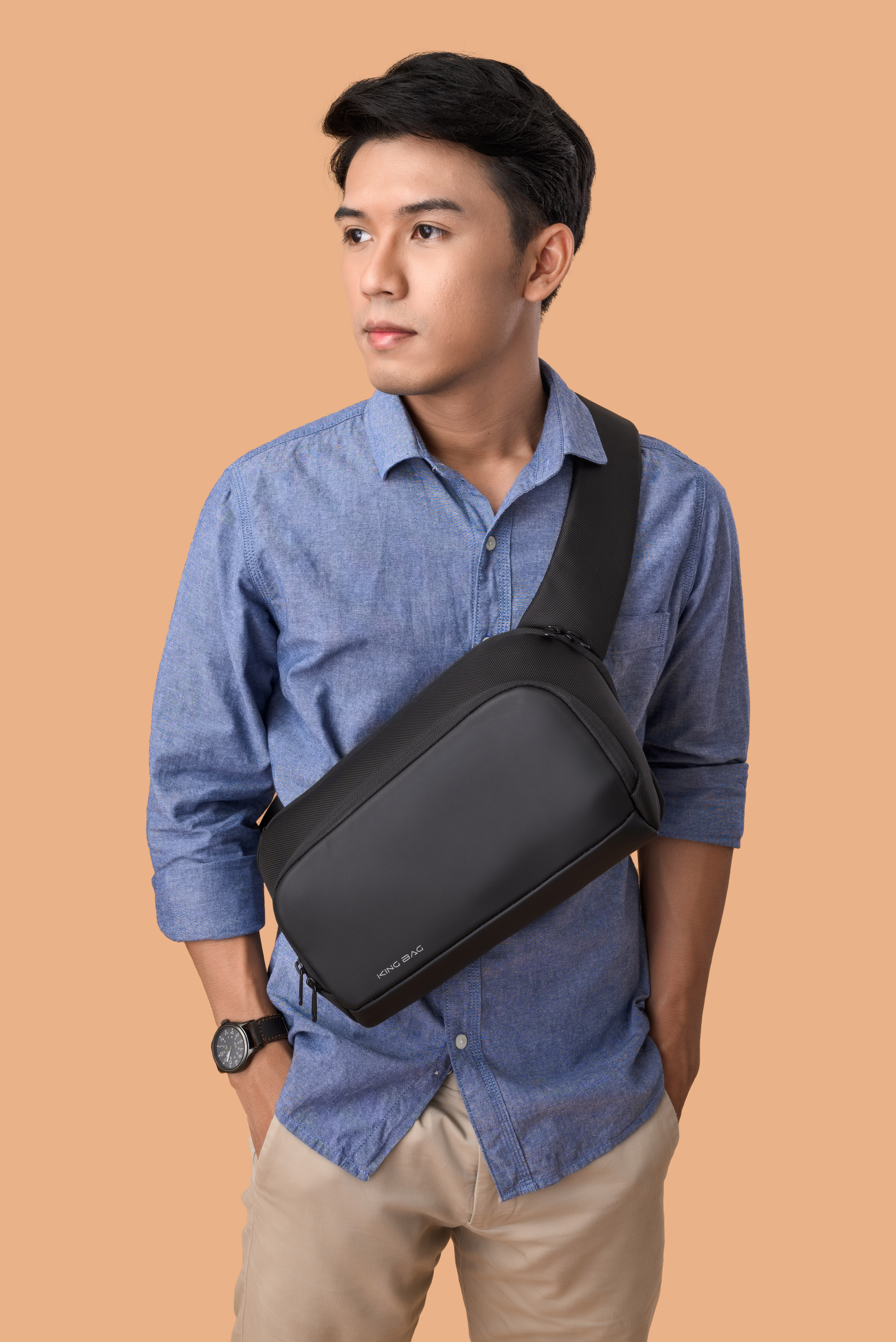 Túi đeo chéo đẳng cấp, hiện đại KINGBAG ORI 9.7”, nhiều ngăn, chống trộm vải kháng nước tốt, khóa YKK, màu đen - Hàng chính hãng