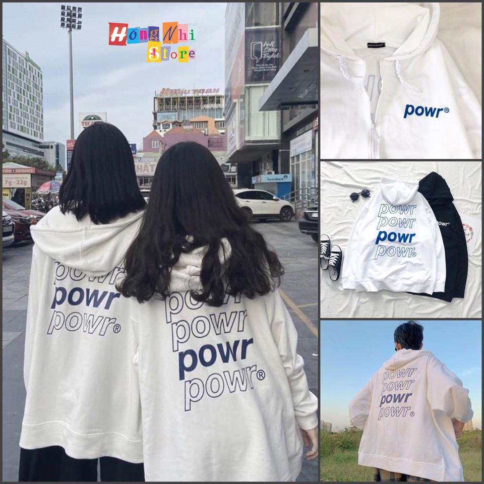 Áo Khoác Hoodie Zip In Hình POWR Oversize Ulzzang Unisex Dáng Rộng - MM