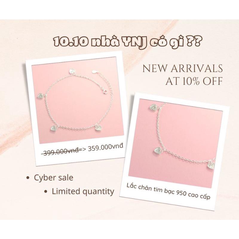 Lắc chân tim bạc 950 cao cấp YN JEWELRY