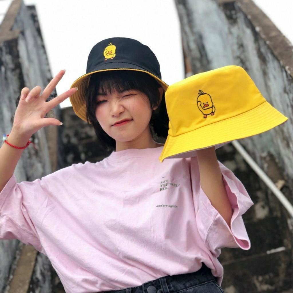 Mũ Bucket nữ Mũ vành tròn thêu 2 mặt phong cách Ulzang Unisex