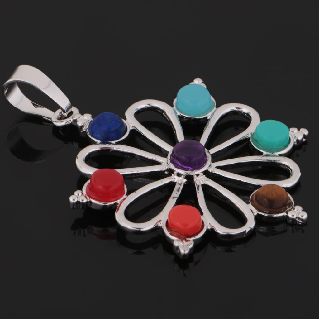 2-7pack Colorful Sun Flower Silver Pendant Reiki Hollow Necklace Peaceful