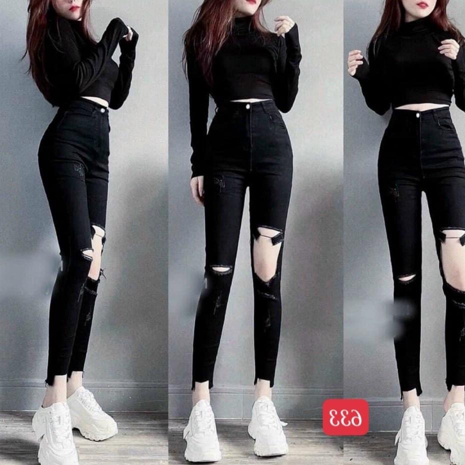 Quần jean nữ đen rách hack dáng cao cấp -chất denim co dãn tốt - quần chuẫn shop BEN Shop080 ms 633