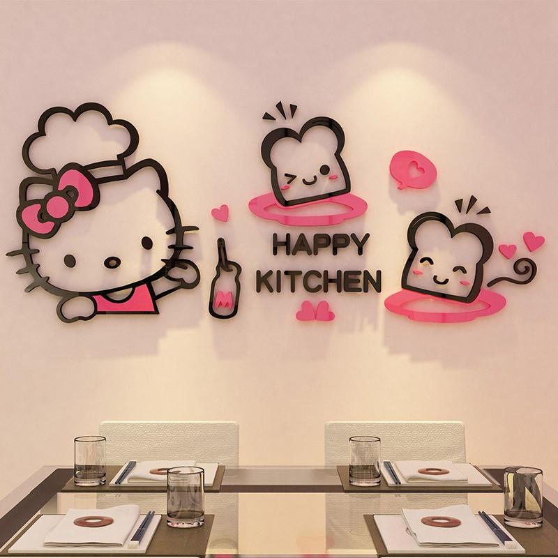 Tranh dán tường mica 3d decor khổ lớn hello kitty làm bánh trang trí mầm non, mẫu giáo, phòng cho bé