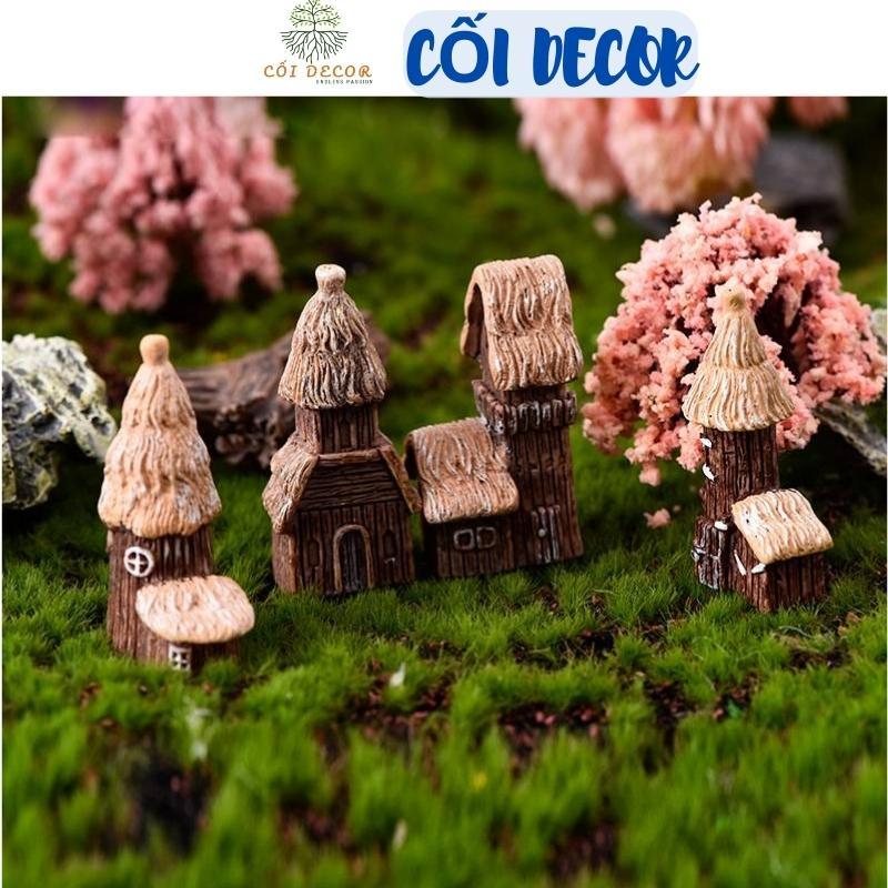 Mô hình tiểu cảnh mini ️ Mô hình Lâu đài cổ, nhà cổ, ngôi nhà tranh trang trí sen đá, sân vườn, bể cá, bể terrarium