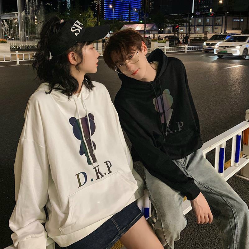 áo hodie gấu dkp phản quang 7 màu, Áo khoác Hoodie phản quang 7 màu DKP form dưới 70kg decan in xịn, Áo khoác nỉ phản quang gấu DKP unisex dáng rộng ulzzang quảng châu phong cách hàn quốc