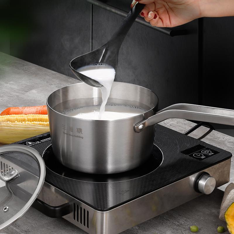 Đảm bảo chất lượng nồi canh inox dày composite ba lớp thép hai tai nồi canh chống dính nồi sữa inox 304