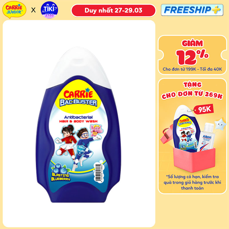 Sữa Tắm Gội Sạch Khuẩn Carrie Junior BacBuster Hương Blueberry 280G