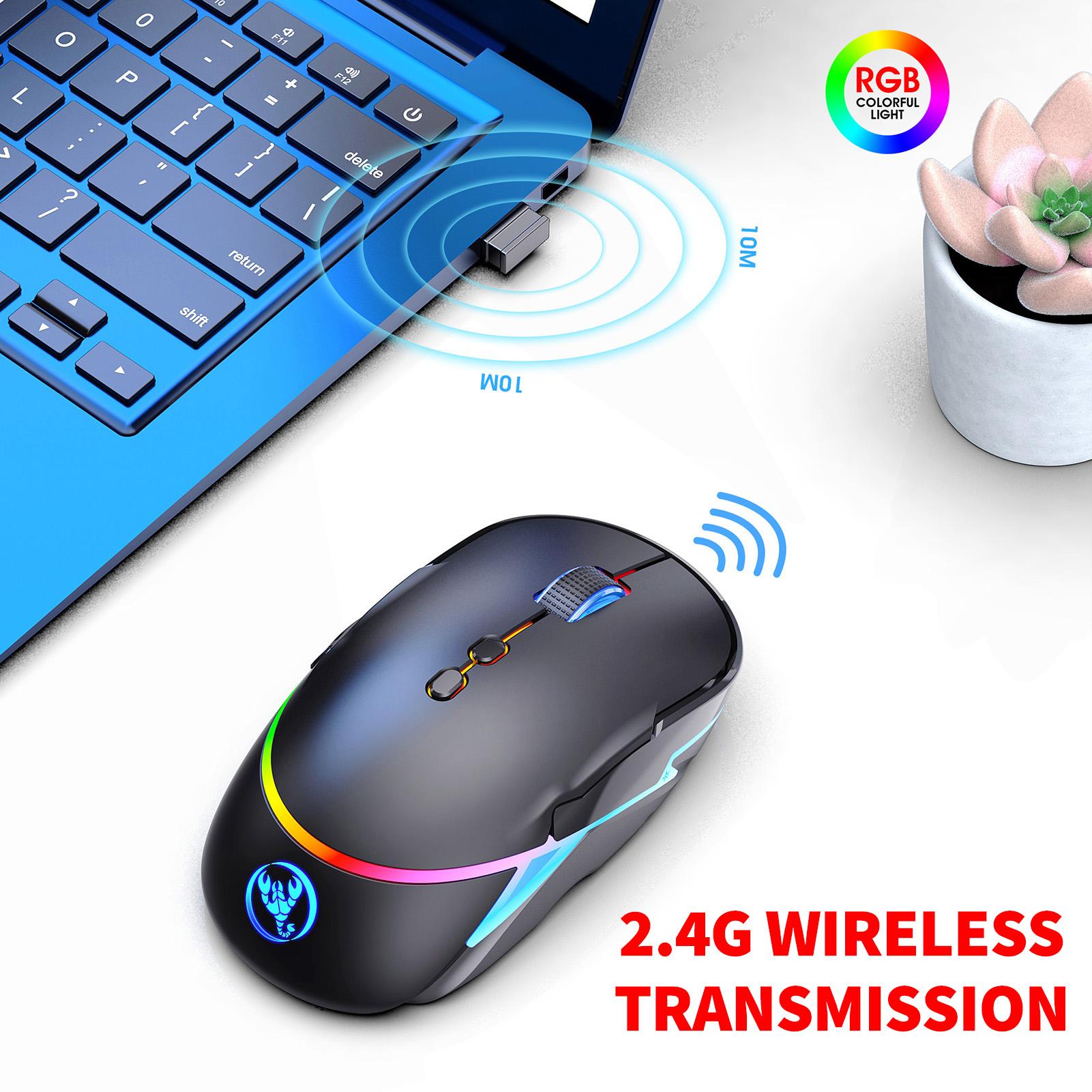 HXSJ T200 2.4G Wireless Gaming Mouse Ergonomic Mouse 3 Adjustable DPI 12 Kinds of RGB Light Effects