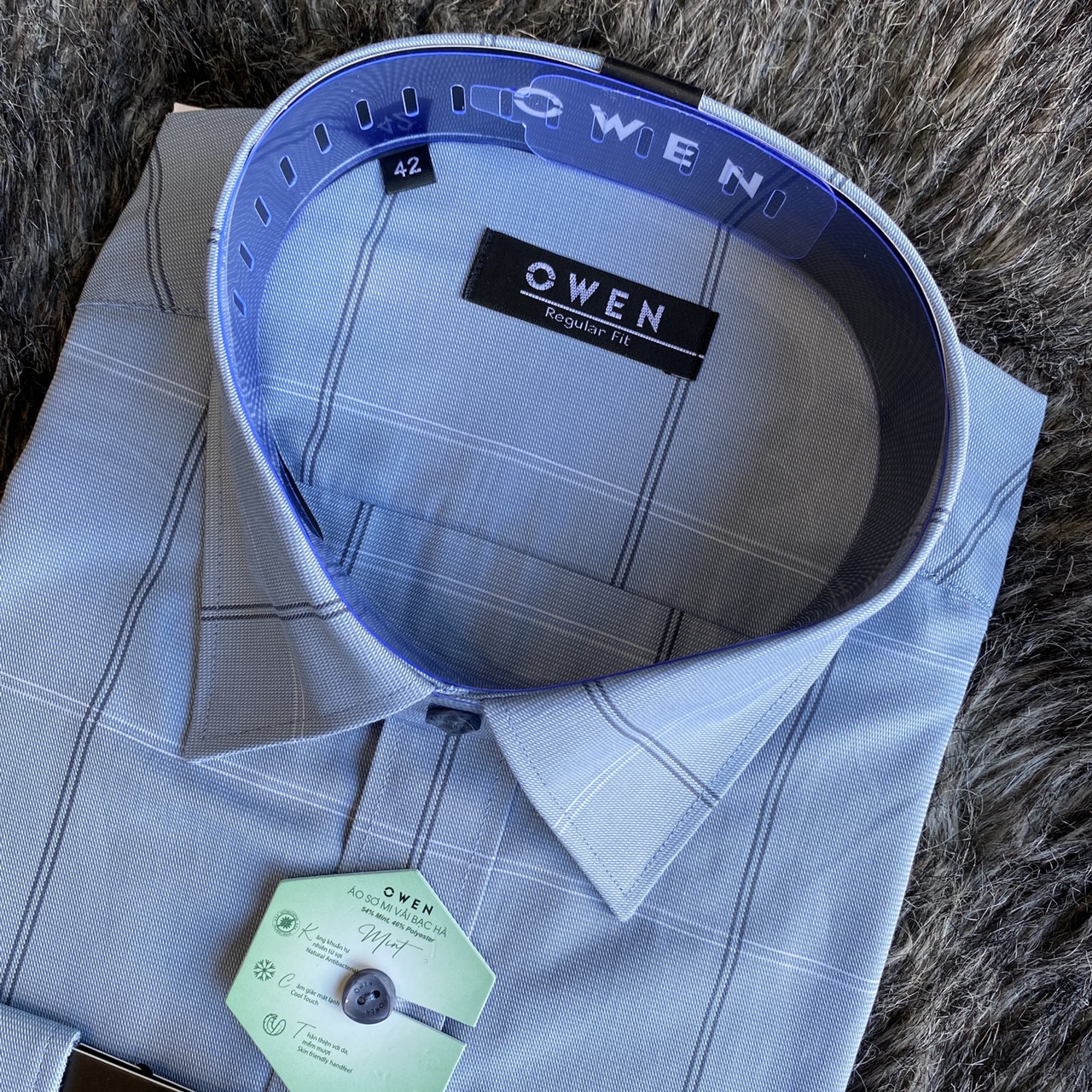 OWEN - Áo sơ mi dài tay Owen Regular fit chất bạc hà màu xám kẻ ô 220821