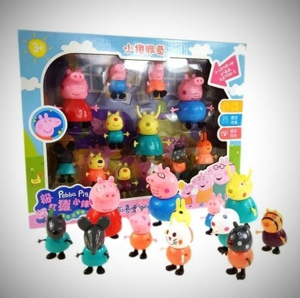 Bộ 12 búp bê Peppa Pig bổ sung cho trò chơi ngôi nhà, sân chơi và hoạt cảnh của gia đình heo Peppa và những người bạn