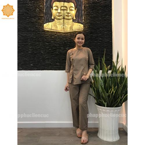 Đồ lam đi chùa nữ - Pháp phục mẫu bác sỹ nút viền bông vải xô tixi, bền màu không nhăn xưởng may Liên Cúc