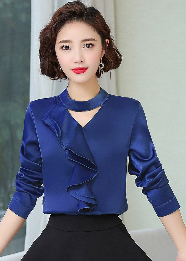 Áo sơ mi cổ phối bèo giọt nước