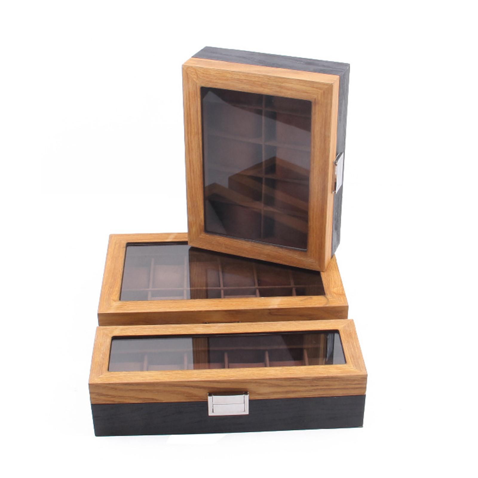 Watch Box Display Case Retro Wood for Exquisite Gift W/Clear Top & Lock
