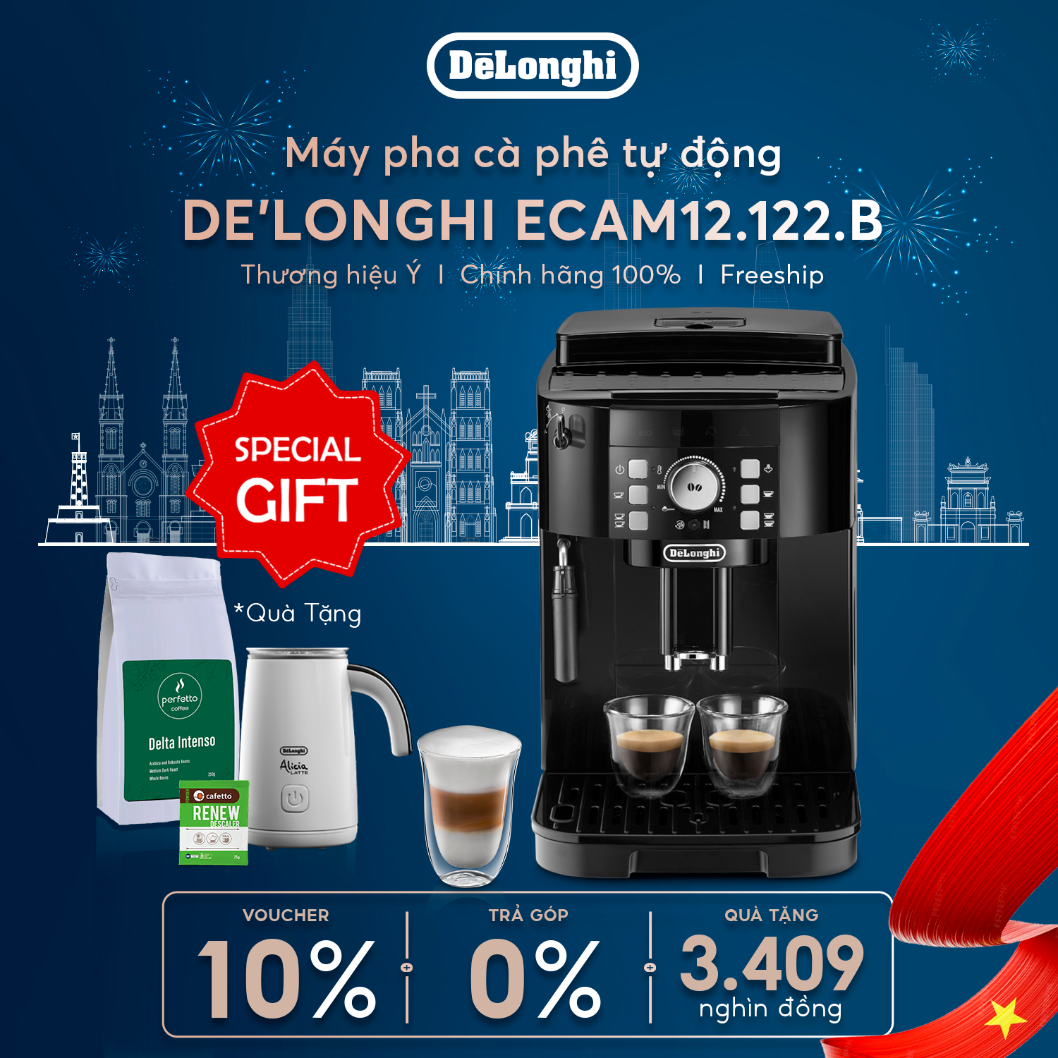 [Hàng chính hãng] Máy pha cà phê tự động DeLonghi Magnifica S ECAM12.122.B