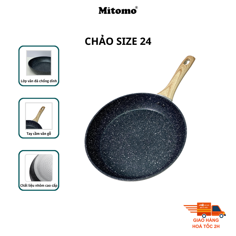 Bộ nồi chảo vân đá 6 món chống dính cao cấp Mitomo Queen Time, dùng cho bếp từ, bếp ga - Hàng chính hãng