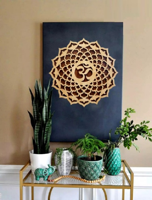 Hình ảnh Tranh Gỗ Mandala Chữ Om TreoTấm gỗ điêu khắc Hoa Mandala chữ Om Omkar treo tường decor trang trí phòng yoga nhà cửa quán cafe homestay