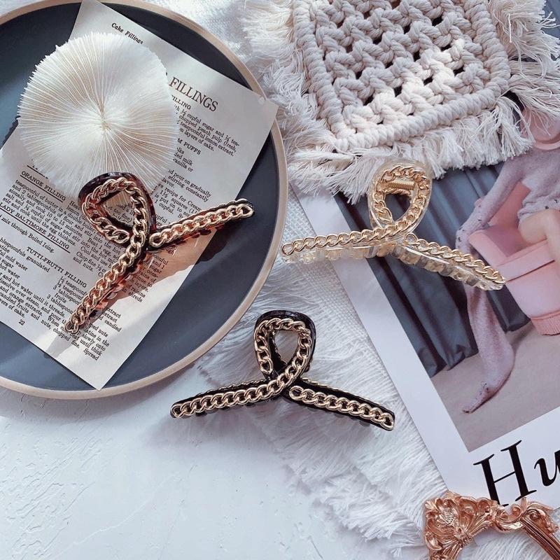 Kẹp tóc viền xích cao cấp-kẹp dài thanh lịch vintage Bisou.accessories