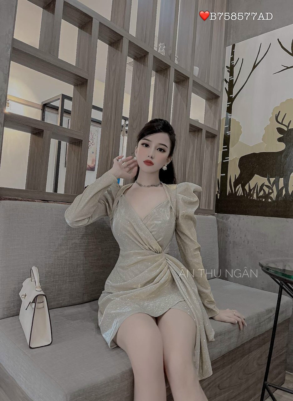 Đầm Body Kim Tuyến tay dài eo phối kiểu Hàng Thiết Kế (Size S-M-L-XL) rẻ đẹp