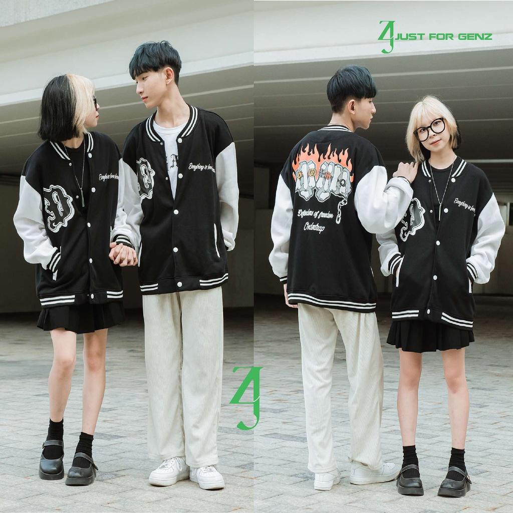 Áo khoác Bomber Varsity Jacket UNDERTRAP, áo bomber nam nữ unisex JFgenz chất nỉ bông DFire