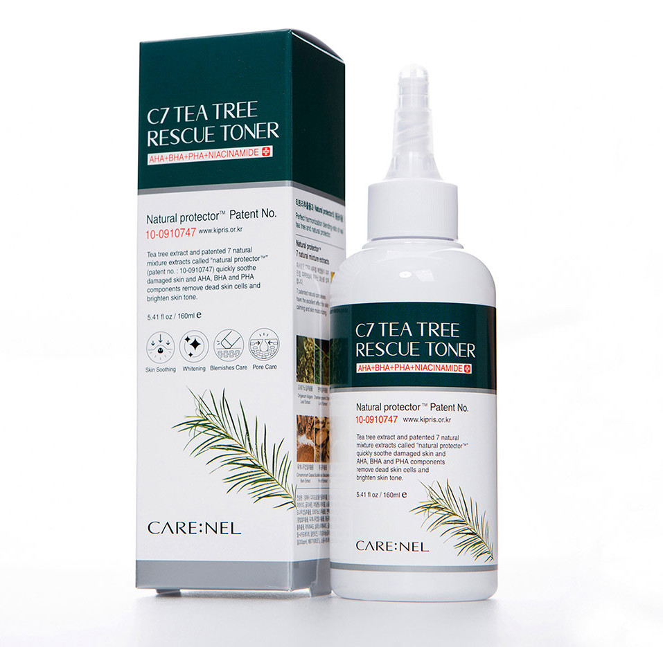 Toner Carenel ngừa mụn – chăm sóc da tổn thương chiết xuất tràm trà C7 Tea Tree Rescue Toner AHA BHA PHA Niacinamide