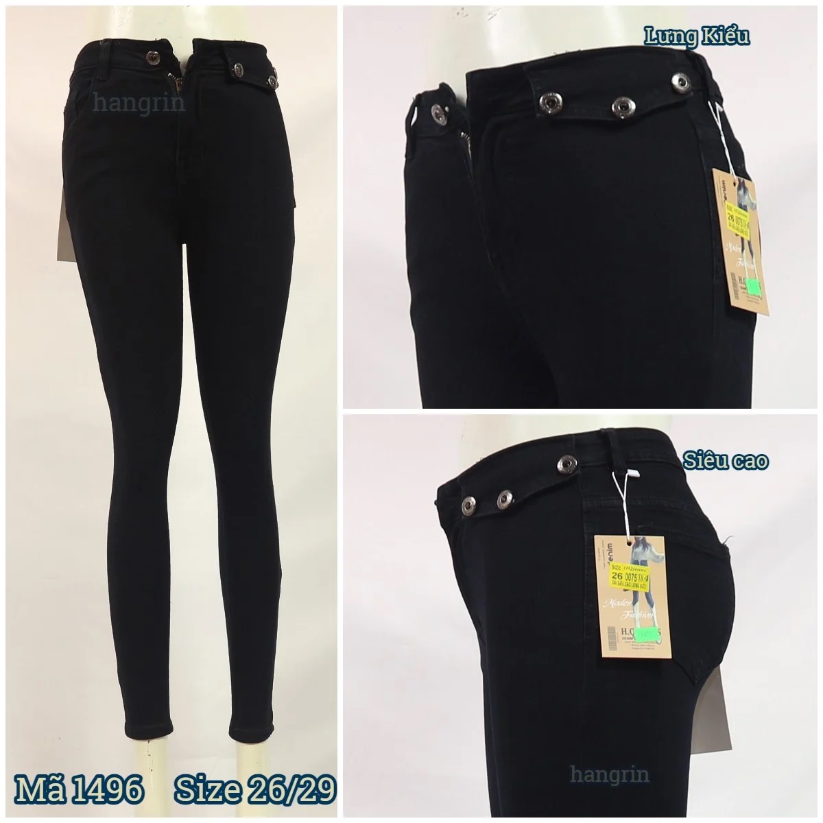 Quần Jean Nữ Lưng Cao Màu Đen Tuyền Lưng Kiểu Size 26 -29