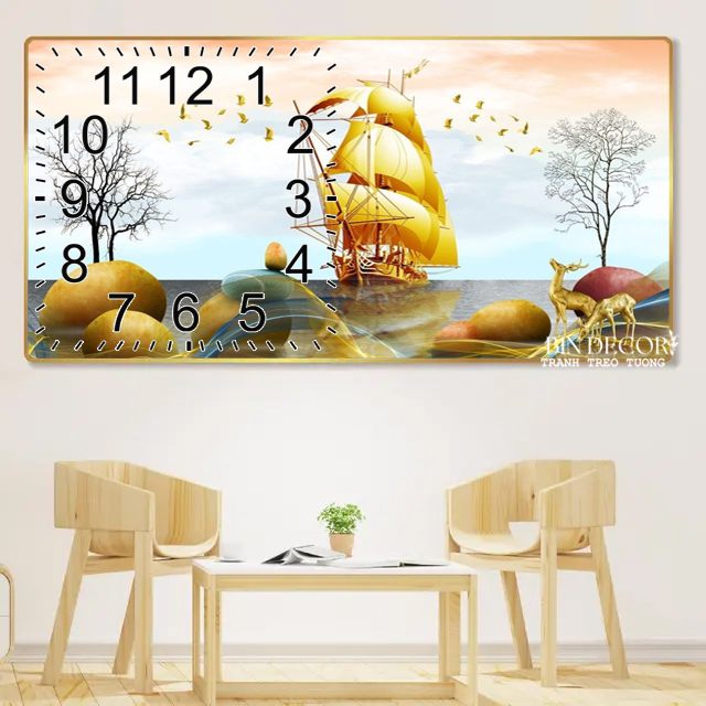 Tranh đồng hồ tráng gương thuận buồm xuôi gió 16 trang trí decor quà tặng tân gia
