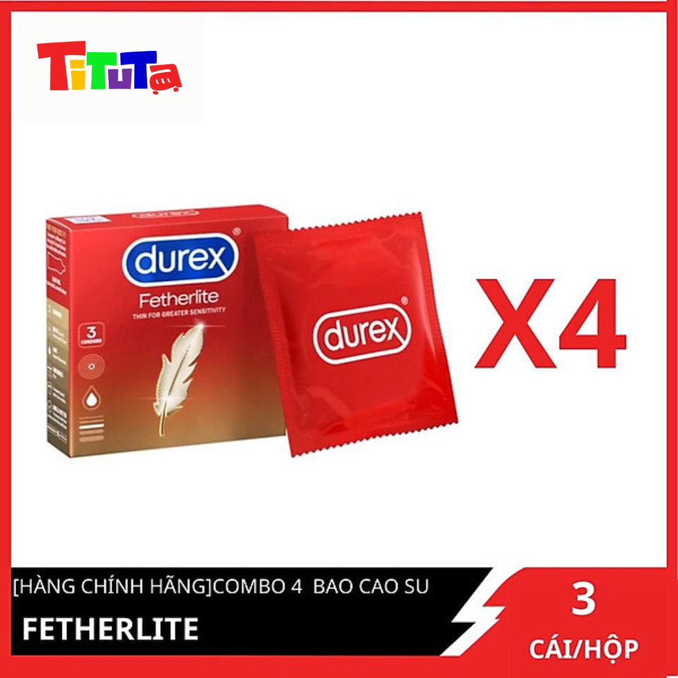 Combo 4 Bao cao su Durex Siêu mỏng Fetherlite (Đỏ) Hộp 3 cái