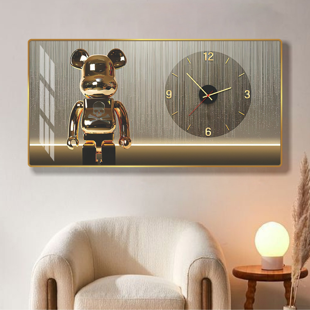 TRANH ĐỒNG HỒ TRÁNG GƯƠNG GẤU BEARBRICK TẶNG KÈM ĐINH VÀ PIN