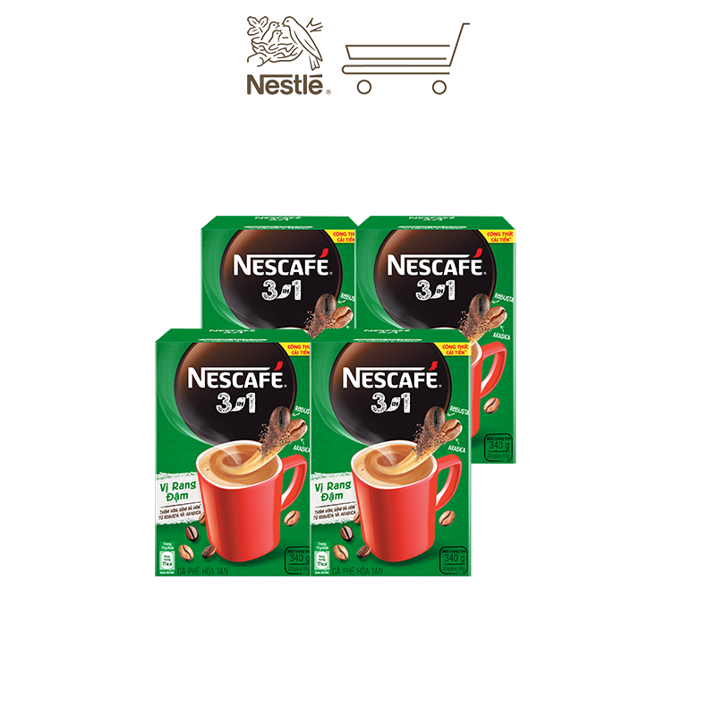 Combo 4 hộp cà phê hòa tan Nescafé 3in1 vị rang đậm - công thức cải tiến (Hộp 20 gói)