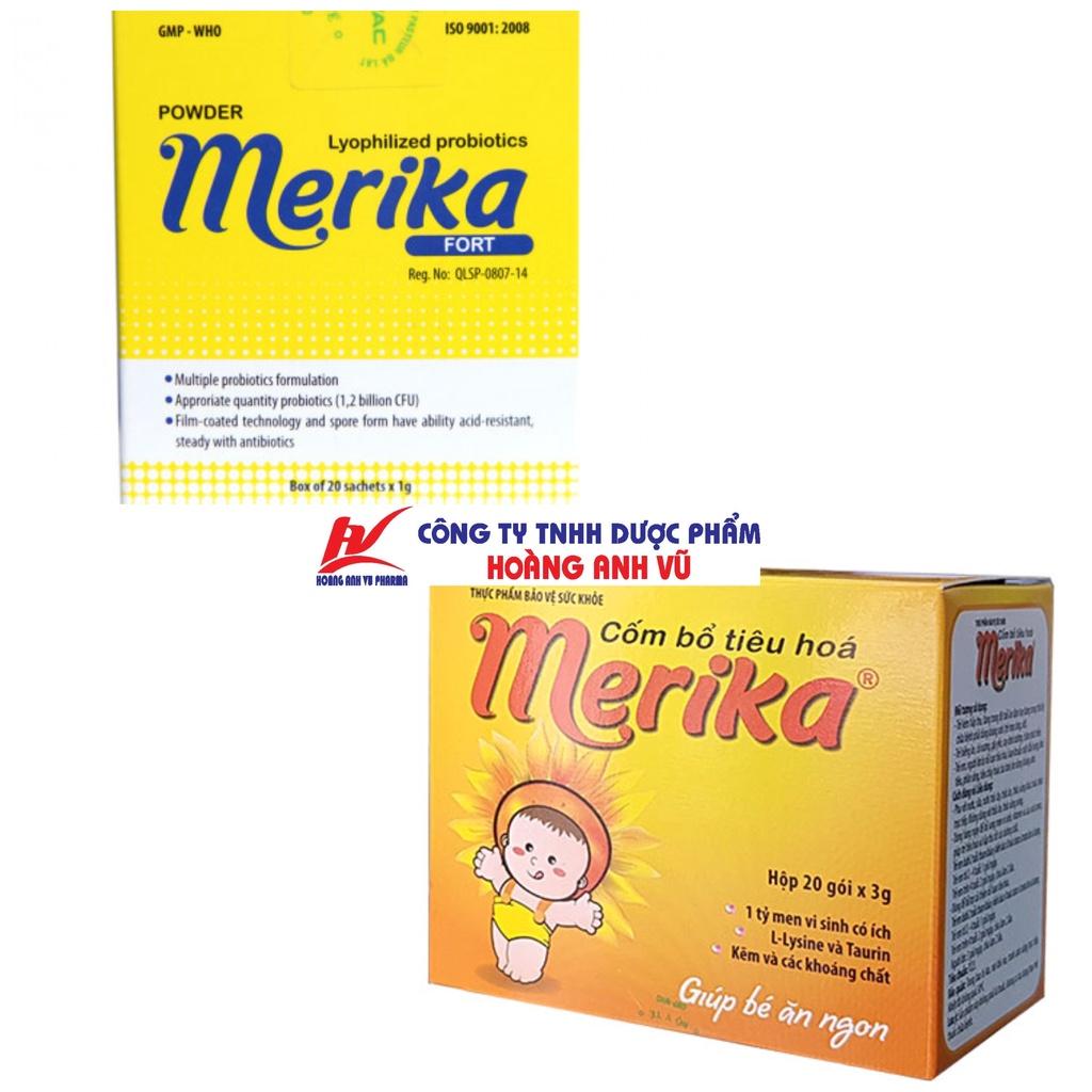 MERIKA &amp; MERIKA FORT - CỐM BỔ TIÊU HOÁ VÀ MEN VI SINH DẠNG KHÔ - HỘP 20 GÓI