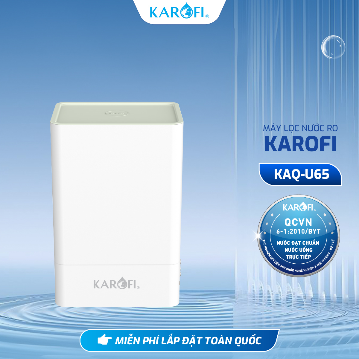 Máy lọc nước RO để gầm Karofi KAQ-U65 - 10 lõi, Lõi Smax Pro V, RO Mỹ 50 GPD, HP 6.0 - Lắp miễn phí - Hàng Chính Hãng