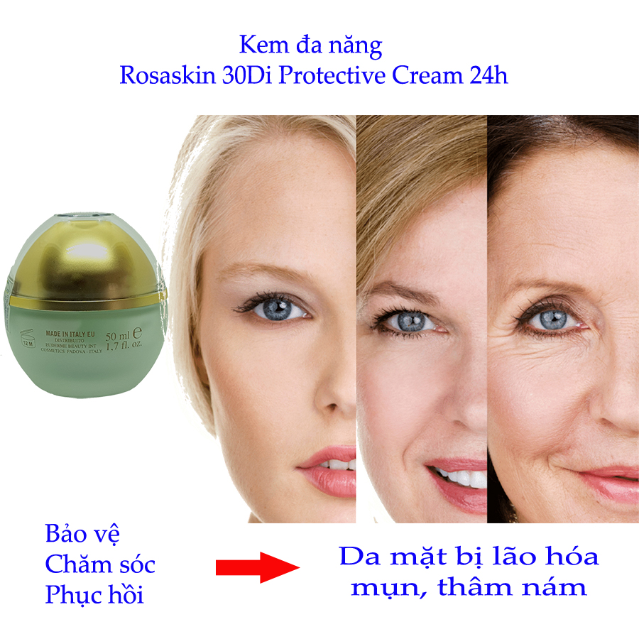 Kem đa năng chăm sóc và phục hồi da mặt bị lão hóa mụn thâm nám EuDERME Rosaskin 30Di Protective Cream 24h, Italy