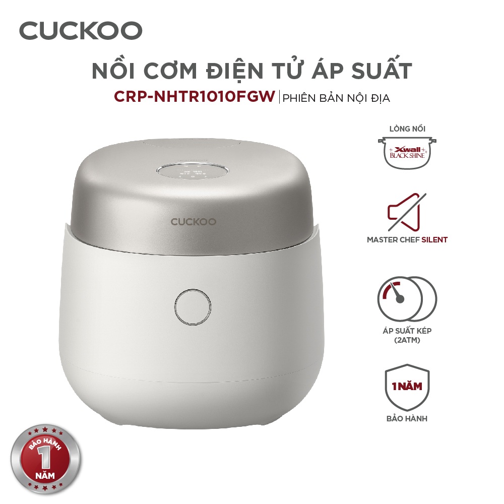 Nồi cơm điện áp suất kép cao tần Cuckoo 1.8L CRP-NHTR1010FGW- công nghệ áp suất xi lanh hiện đại, giúp giảm tiếng ồn- Lòng nồi phủ men Xwall độc quyền- Bảo hành 2 năm - Hàng chính hãng Cuckoovina