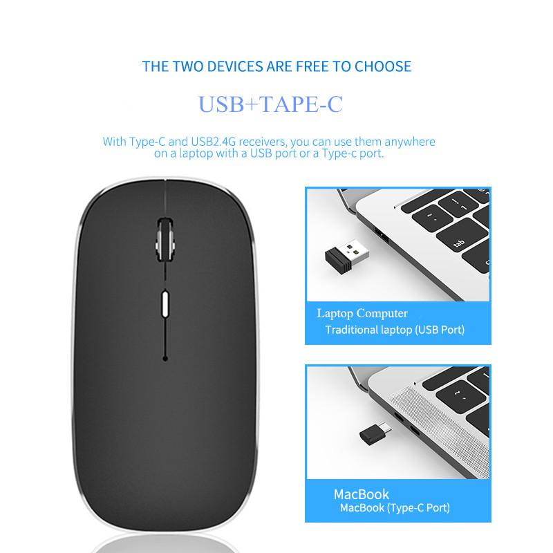 Chuột Không Dây 2.4G Im Lặng PC Mause Sạc Thiết Chuột USB +-C Kép Thu Chuột Quang Cho laptop