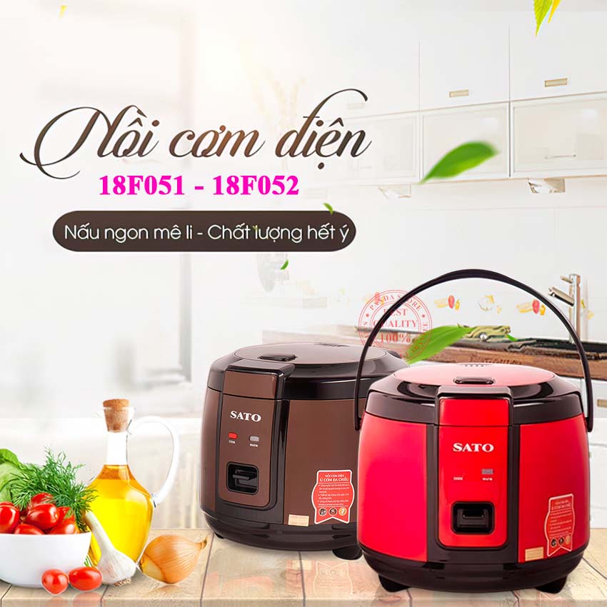 Nồi cơm điện Việt Nhật SATO 18F051/18F052 cao cấp quai sách dung tích 1.8L - Hàng chính hãng SATO