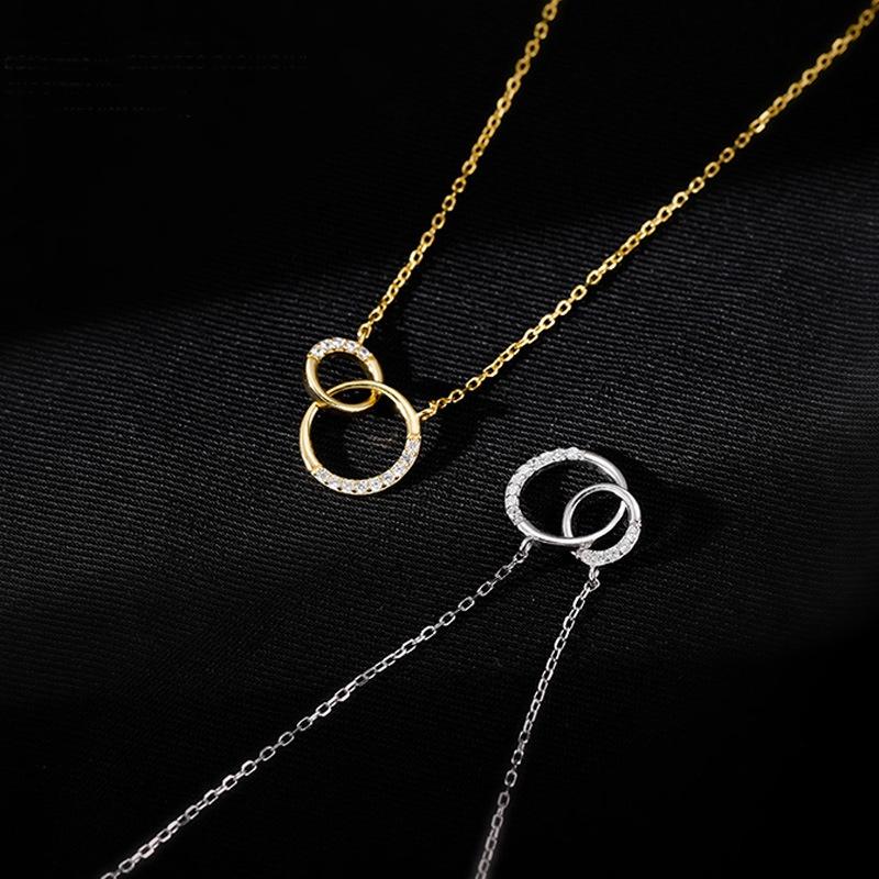 Dây chuyền bạc ATJ9903 vòng tròn kép tinh thế, vòng cổ bạc Double Round Necklace Anta Jewelry