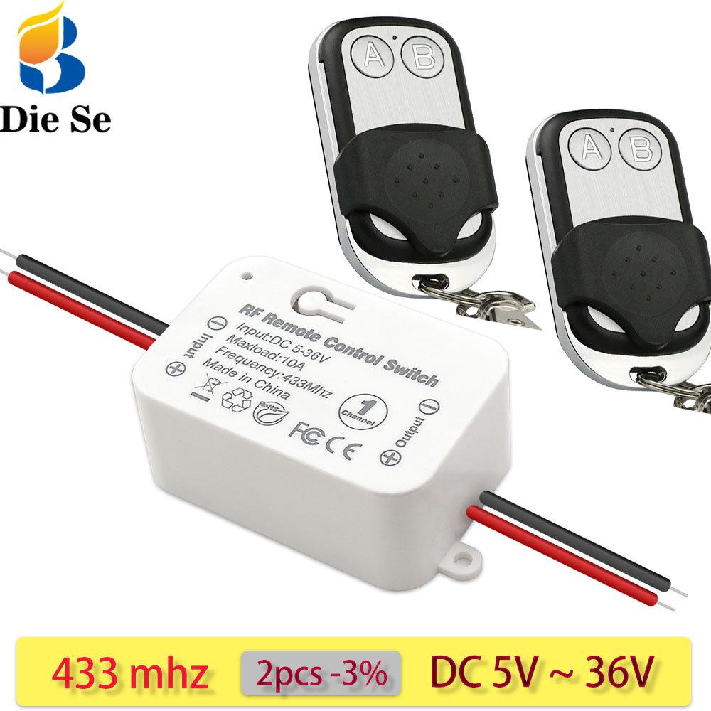 Công Tắc Điều Khiển Từ Xa Không Dây RF 433Mhz DC 6V 12V 24V 30V 36V 1Ch Tiếp Thu Và 2 nút Phát Có Nắp Đậy Cho Đèn Led