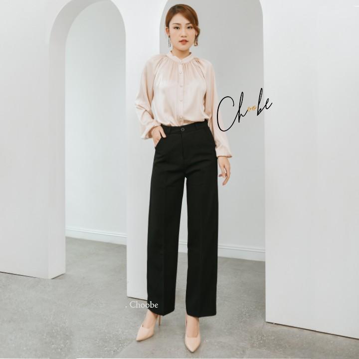 Quần suông ống rộng Choobe lưng cao vải cao cấp culottes nữ mặc kéo dài chân - Q01