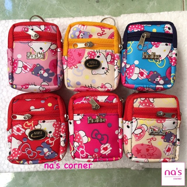 Móc khóa balo 3 ngăn mèo Kitty móc khoá ví da mini