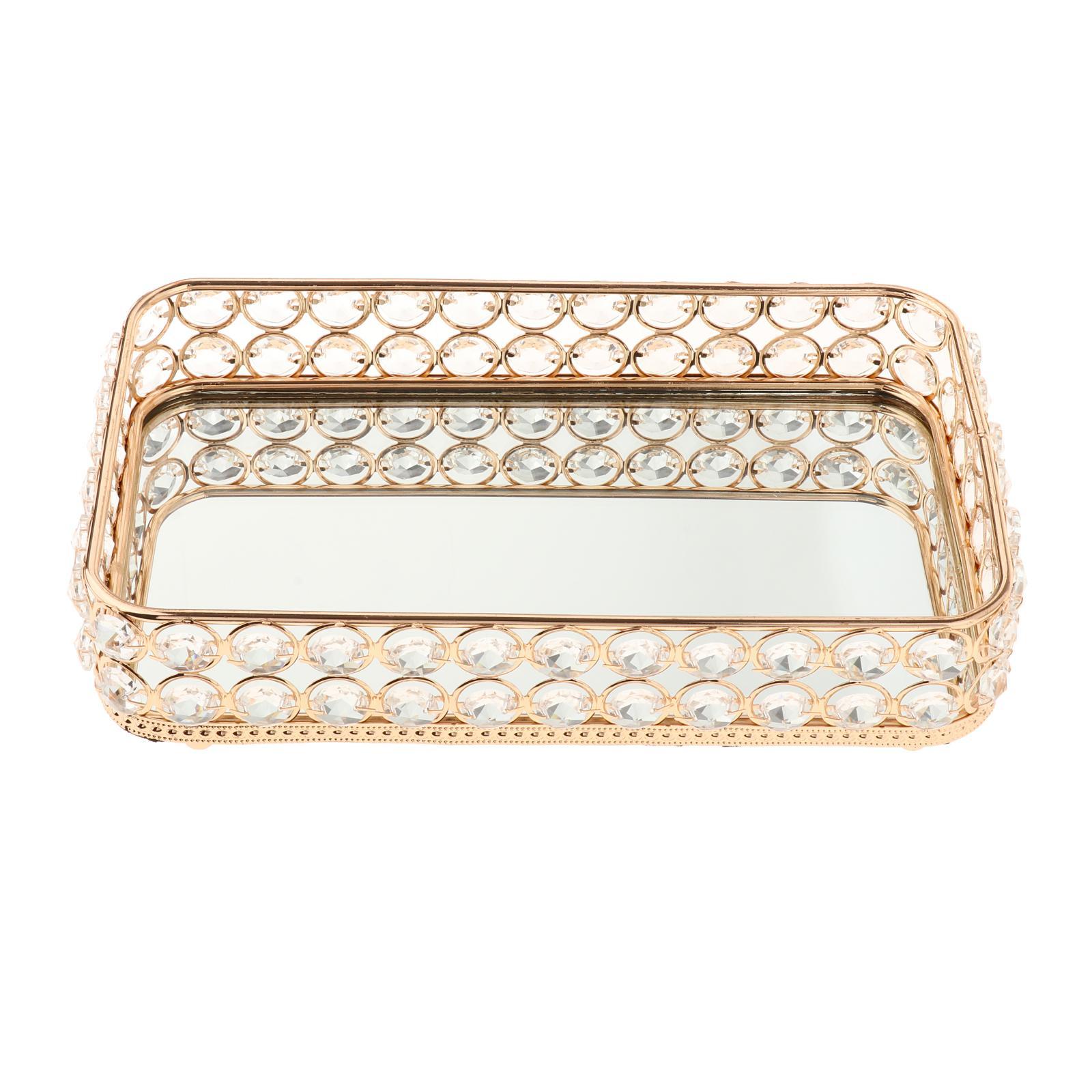 Mirrored Crystal Cosmetic Makeup Tray Jewelry Trinket Tray Organizer Home Bathroom Decor for Cosmetic Perfume Bottle Makeup Storage Organizer