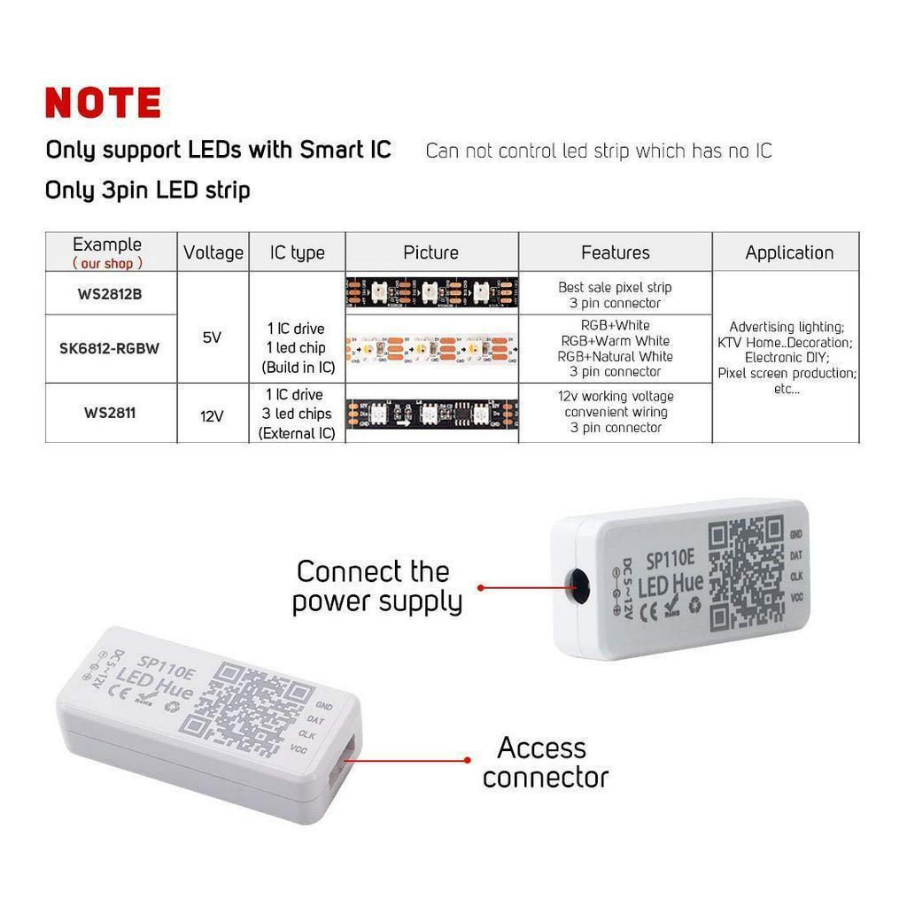 Bộ Điều Khiển Kết Nối Bluetooth Ws2812B Sk6812Rgb Sk6812Rgbw Bluetooth Sp110E Hỗ Trợ Ios / Android App 1024 Pixels Dc5V-12V