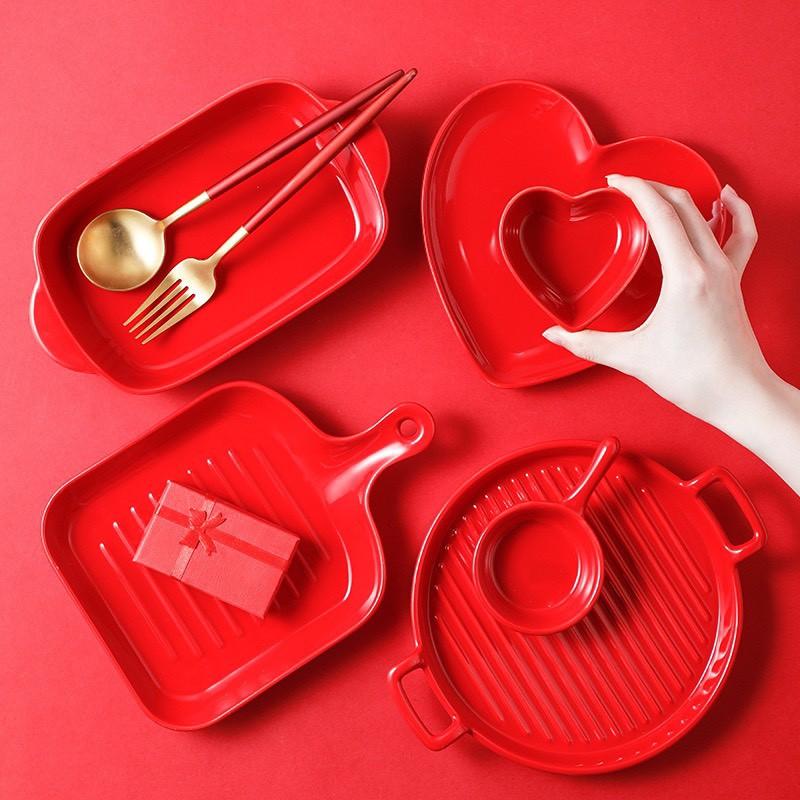 Bộ bát đĩa 6 món màu đỏ cực sang chảnh