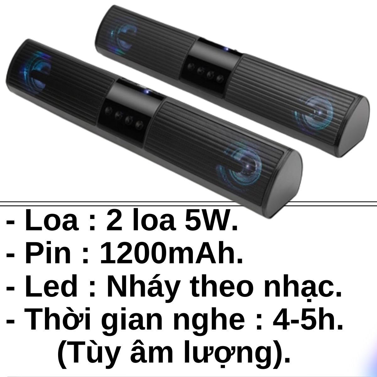 Loa Bluetooth A2 Nghe Nhạc 2 Loa 5W Công Suất Lớn, Bass Mạnh, Đèn Led Theo Nhạc Và Khe Cắm Thẻ Nhớ, USB, Đài FM