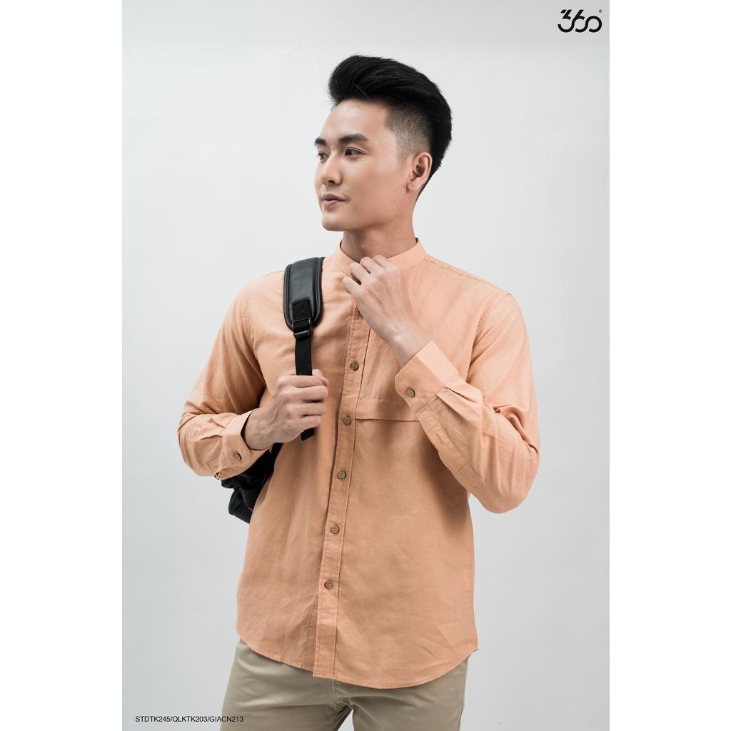 Áo sơ mi dài tay cổ tàu local brand 360 Boutique chất vải cotton 3 màu basic - STDTK245