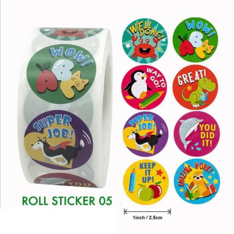 Sticker cuộn lời khen - 500 stickers - Nhãn dán khích lệ khen thưởng học tập