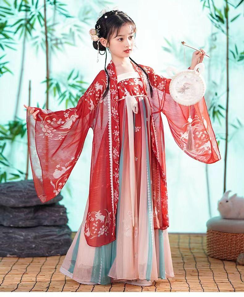 SHUANGYAN Cô gái Hán phục mùa xuân mùa hè Trung Quốc váy ngắn trẻ em Đường trang cô gái siêu tiên cổ trang phục mùa thu