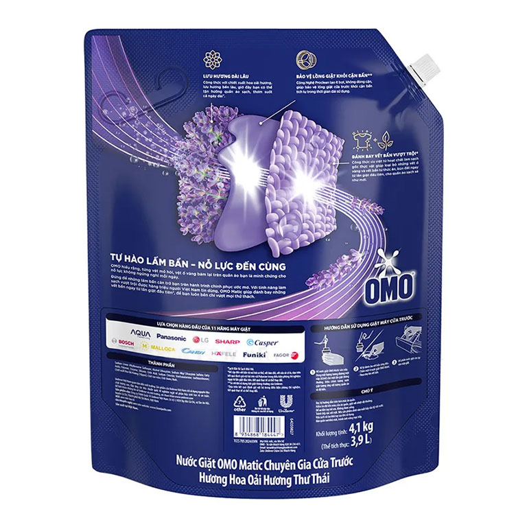 Túi Nước Giặt Omo Matic Cho Máy Giặt Cửa Trước Hương Lavender - Khử Mùi Thư Thái 4.1KG