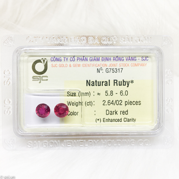 Cặp đá ruby tròn làm bông tai size 6ly 2.64ct 75317