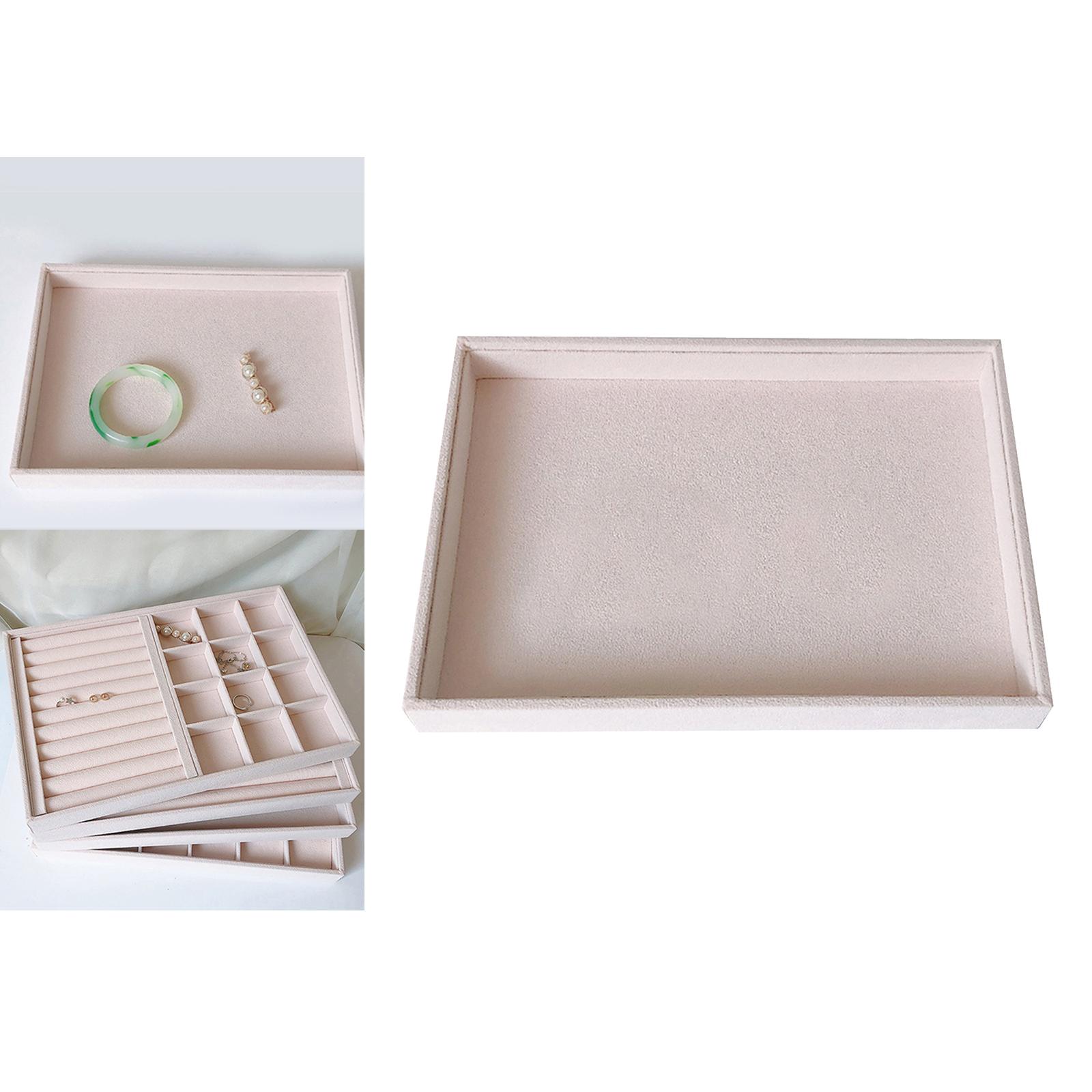 Beige Velvet Jewelry Storage Tray Holder Earring Necklace Organizer
