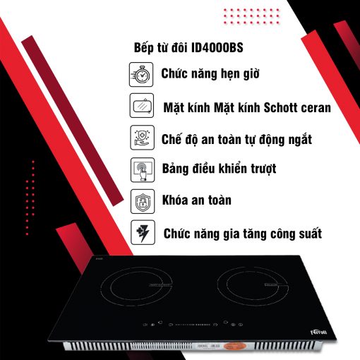 Bếp từ đôi Ferroli ID4000BS mặt kính Schott Ceran - Hàng chính hãng